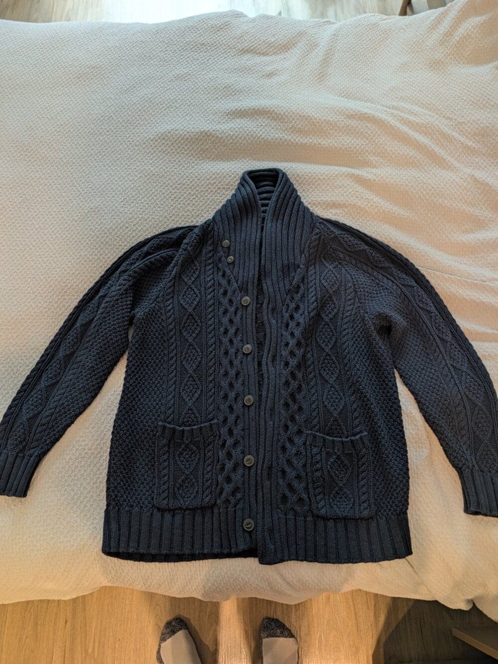LL Bean Men's Cotton Fisherman Sweater (Shawl-Collar Cardigan)